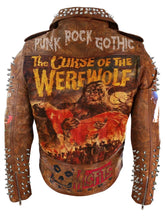 Tiger Print Cow Skin Leather, Brando Fashion Brown Clothing, Spikes Badges Jacket, Steampunk Silver Studs, Werewolf Curse Rivets Outfit,